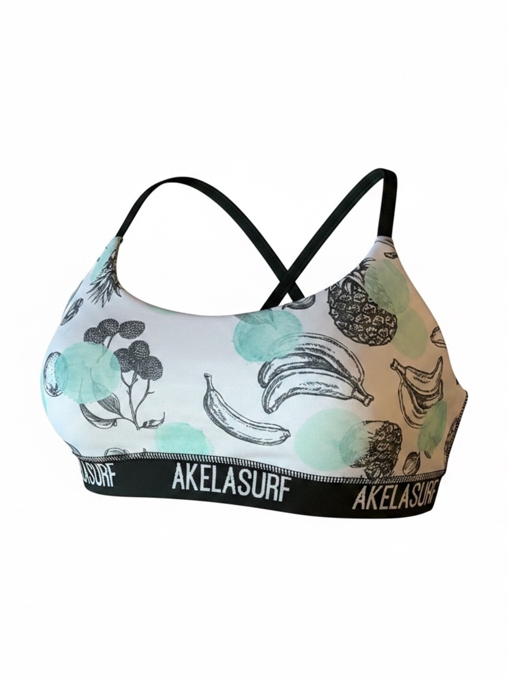Akelasurf White Mint Fruit-Print Crossback Bikini Top